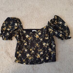 Abercrombie & Fitch Grey and Yellow Floral Blouse